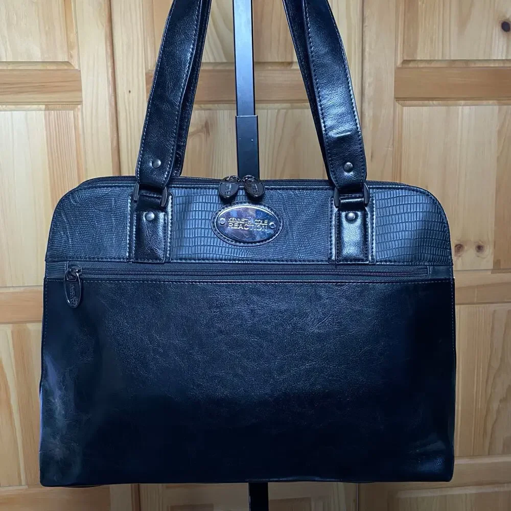 Corporate Chic Black Leather Briefcase Bag Minimalist Old Money Work Tote